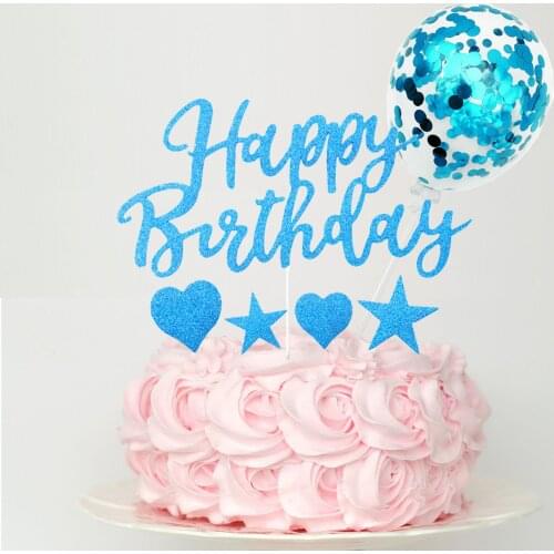 Rose Gold Happy Birthday Cake Toppers 5 inch Balloon Star Five-pointed Star Set Cake Dec Glitter SIlver Happy Birthday Party Dec