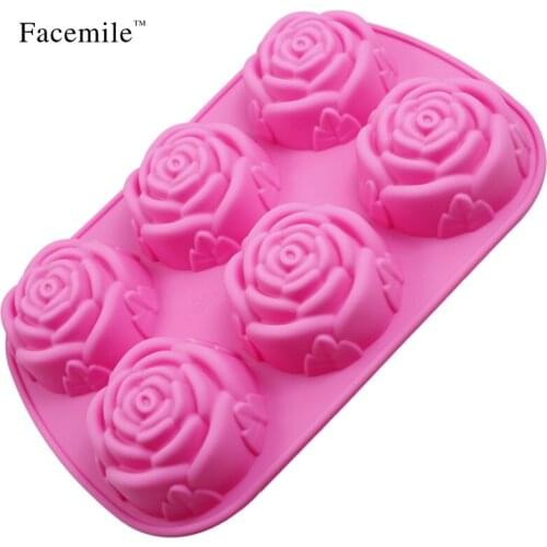 6 Rose Flowers 3D Silicone cake Soap Ice cream Chocolate Mould DIY cupcake bakeware baking dish cake pan 02038