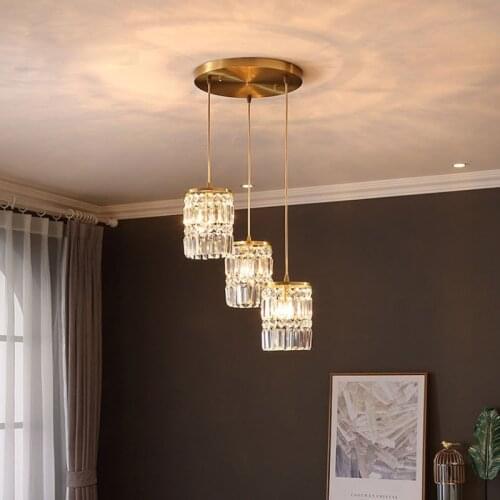 Modern Crystal Copper Led Pendant Lights Lustre Living Dining Room Bar Cafe Indoor Lighting Bedside Lamp Hanging Light Fixture