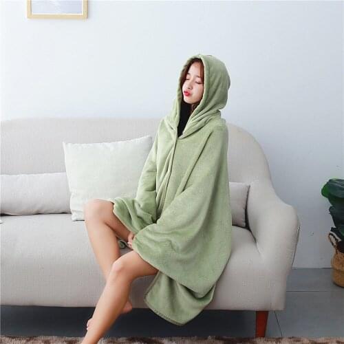 Textile City Ins Trend Hooded Hoodie Blanket Plush Thick Throw With Buttons Shawl Cloak Warm Flannel Home Bedspread for Travel