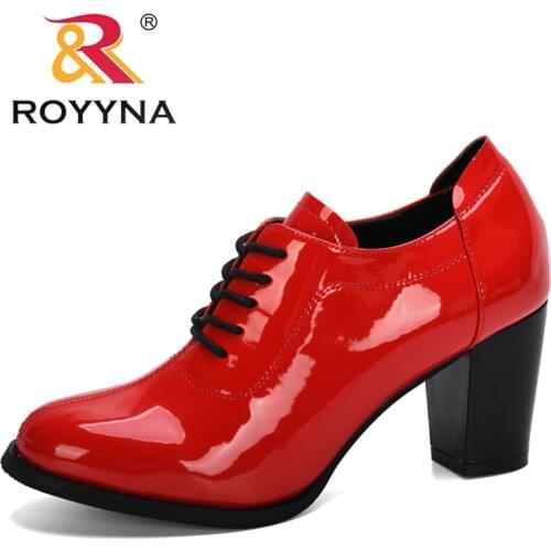 ROYYNA 2020 New Designers High Heel Shoes Round Toe Pumps Lace Up Woman Shoes Party Shoes Ladies Fashion Retro Footwear Feminimo