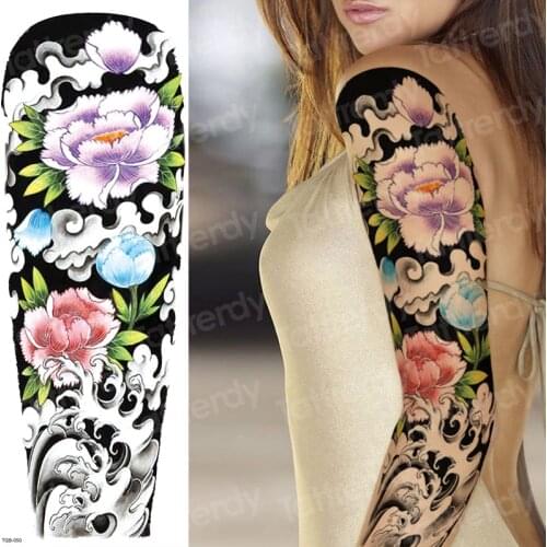Waterproof temporary arm sleeve tattoo japanese temporary tattoos flower peony tattoo women sexy large tatoo big size body art