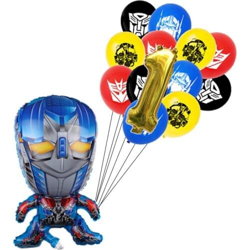 12Pcs Transformation Theme Balloons Boys Birthday Party Decor 32inch Blue Yellow Number Balloon Baby Shower Supplies Kids Toys