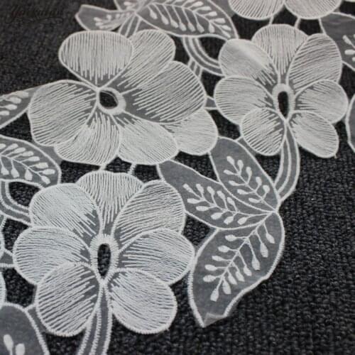 YACKALASI Cotton Lace Embroidered Appliqued 3D Floral Soft Organza Voile Lace Fabrics White Scalloped Sewing Trim 27CM
