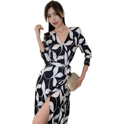 Maxi robe A line Dress one piece korean ladies Summer Sexy cabaret party Sexy elegant print formal Dresses for women