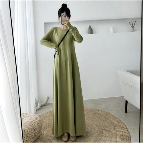 Women 2021 Autumn Winter New Fashion Loose X-long Sweater Dress Female Solid Color Knitted Dresses Ladies O-Neck Vestidos V471
