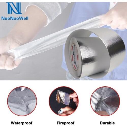 25m Silver Heat Protection Tape Thicken Fiberglass Cloth Aluminum Foil Tape Self-Adhesive Waterproof Seal Tape Pipe Insulation