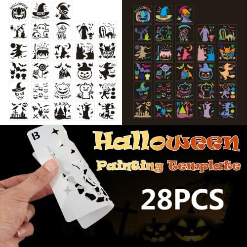 28Pcs Halloween Painting Stencils Painting Scrapbooking Stamp Album Decor Embossing Paper Card Template DIY Craft Stencils