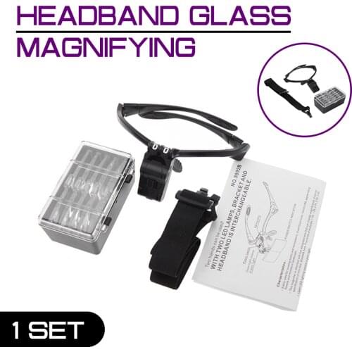 5PC Headband Magnifying Glass Eye Repair Magnifier 2 LED Light 1.0/1.5/2.0/2.5/3.5X Glasses Loupe Optical Lens