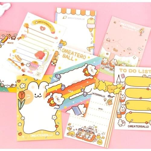 50 Sheet Shy Bunny Girl Heart Memo Pad Rainbow Cute Rabbit Cartoon Memo Note Cute School Supplies Kawaii Korean Stationery