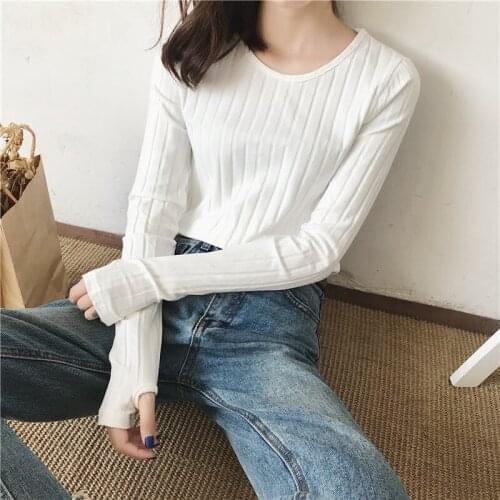 Basic Cotton Ribbed Tops Tees With Thumb Hole Women Long Sleeve Tee Shirts Essential Layering T Shirt Femme