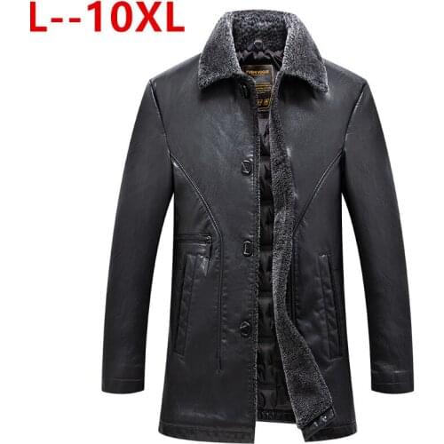 Plus 10XL 8XL 6XL Hot Sale Brand Winter Thick Leather Garment Casual flocking Leather Jacket Mens Clothing Leather Jacket Men