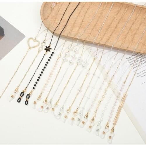Korea Retro Pearl Metal Crystal Glasses Chain Masks Hanging Rope For Women Fashion Sunglasses Lanyard Mask Chains Accessories