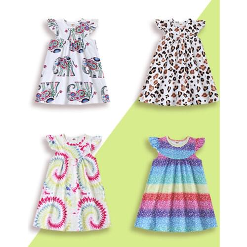 Baby Girl Dress Abstract Circle Print Flying Sleeve Toddler Girl Princess Dress Casual Kids Dresses for Girls Kids Clothes 1-6Y