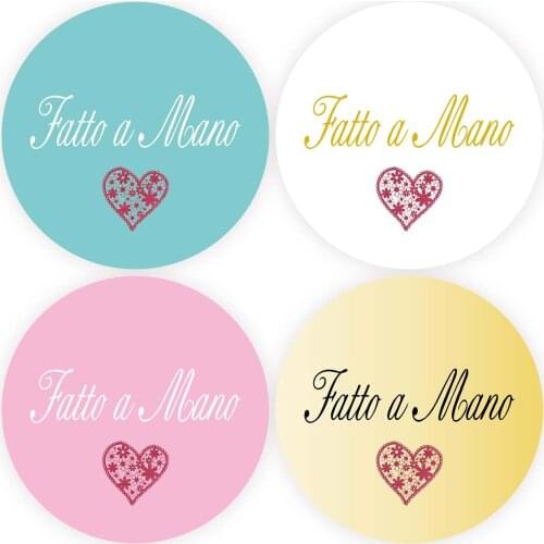 DouxArt 100 Pieces Stickers Fatto a Mano with Red Heart, 4cm Colorful Wedding Favors Communion Baptism Envelopes Seals Labels