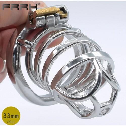 FRRK Big Metal Chastity Cage 2.95 inch Long Stainless Steel Male Bondage Devices Belt for Men BDSM Fetish Sex Toys Sexual Shop
