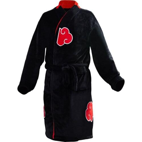 Fast Shipping Anime Akatsuki Robe Cosplay Bathrobe Fleece Warm Nightgown Robe Men Winter Coat Sleepwear Christmas Gift