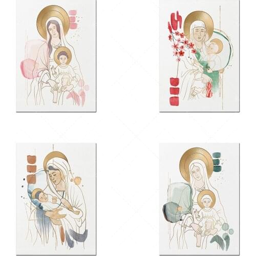 Chinese Jesus, Chinese Virgin Painting, Gold Line Art, Watercolor Art, Religious Prints, Mother and Child, Virgin Mary, Virgin M