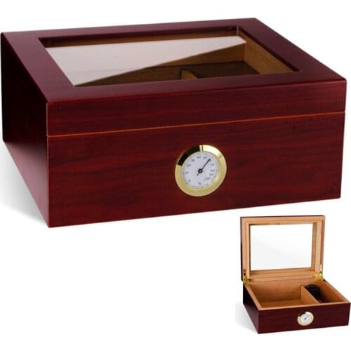Cedar Humidor aprox 50pcs capacity cedar wood cigar moisturizing box with Hygrometer Humidifier Glass Top