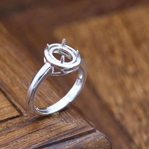 925 Sterling Silver Women Engagement Wedding Ring Oval Cabochon 7x9mm Semi Mount Ring Fine Jewelry Setting for Gemstone