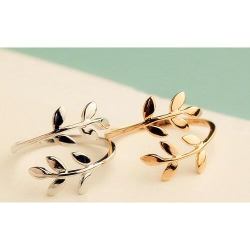 Gold Black Silver Color Olive Tree Branch Leaves Open Ring for Women Girl Wedding Rings Adjustable Knuckle Finger Jewelry Xmas