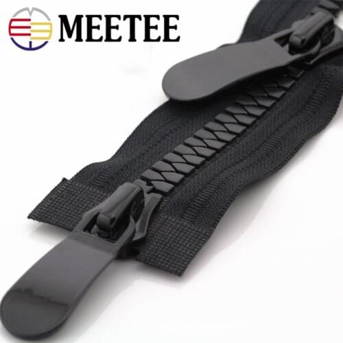 Meetee 8#15# Resin Zippers Open End 70-150cm Long Zip Down Jacket Coat Double Sliders for Sewing Garment Repair Tailor Accessory