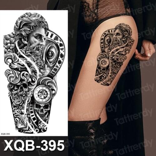 Mechanical clock tatoo sticker for men women tattoo body art stickers waterproof temporary tattoo animal god tiger fox black