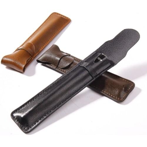 Pen Bags Separated By Single storage bags-Sided Leather of Pure-Color Stationery Case