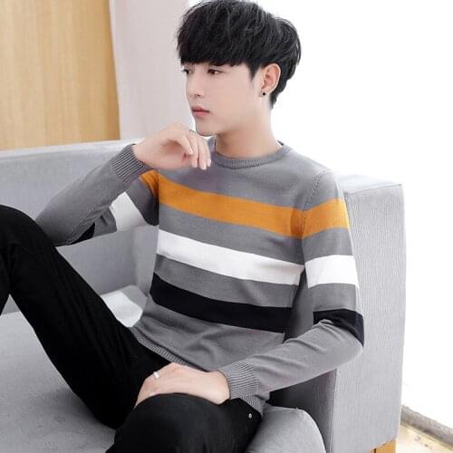 Men Sweater Long Sleeve Spring Autumn Black Yellow Gray Green O-Neck Pullovers Casual New Fashion Mens Sweaters