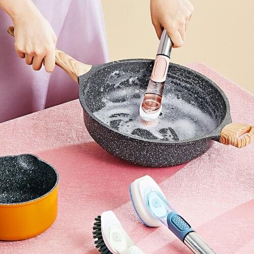 Dish Drill Brush Household Cleaning Tools 2 In 1 Long Handle Brush Set With 3 Cleaning Heads TPR Sponges For Kitchen Cleaning