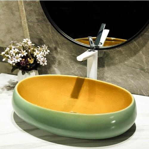 Nordic Table Basin round Wash Basin Ceramic Toilet Washbasin Single Basin Home European Art Basin Fruit Green