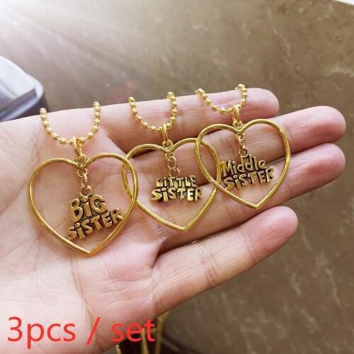 Good sister family Necklace Women Best Sister Girlfriends Love Heart Necklaces Big & Middle & Little Sister Pendant Necklace