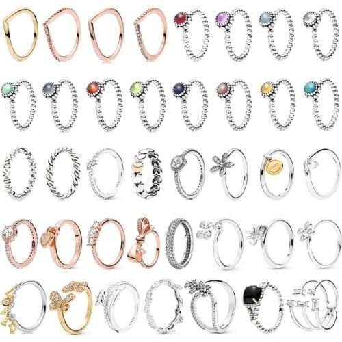 PDB JZ 5 Original Brand 100% 925 sterling silver ring engraved with sparkling logo Rose gold bow diamond ring gem ring