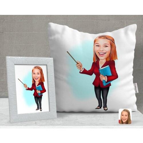 Personalized Women 'S Teacher Caricature Of Decorative pillow And Frame Gift Seti-3