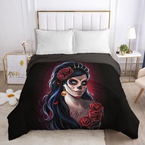 Skull Woman lady Duvet cover Quilt/Blanket/Comfortable Case 140x200 240x220 240x260 Queen King Single Bedding for Home Red rose
