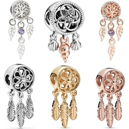 Fit Original Pandora Charms Bracelet Leaf Feather Starfish Conch Shell Dreamcatcher Pendant for Women Bangle Dream Catcher Beads