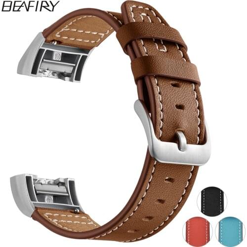 BEAFIRY Soft Genuine Leather Strap For Fitbit Charge 2 Classic Watch Band wrist Strap Metal Frame Perfect for Fitbit Charge2