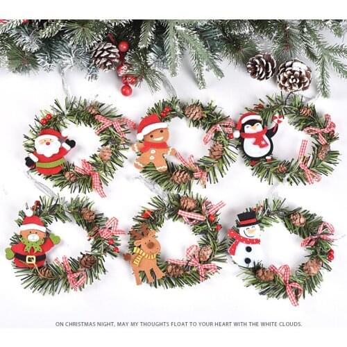 Christmas Flower Wreath for Christmas Tree Hanging Snowman Deer Decorations Artificial Vine Ring Handmade Party Supplies