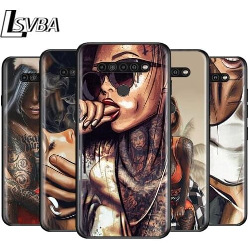 Sexy Sleeve Tattoo Girl for LG G8 G8S G8X V30 V35 V40 V50 V60 ThinQ Q60 K40 K50 K30 K41 K51 K61 K71 K22 Black Phone Case