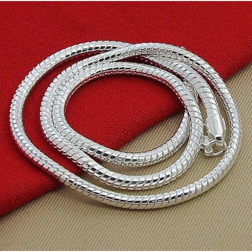 Mens 4mm 50cm Silver Snake Chain Necklaces 925 Sterling Silver Jewelry Necklace for Women