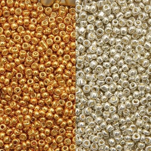 1000pcs 2mm 12/0 Gold Silver Tone Color Loose Spacer Beads Cezch Glass Seed Bead Handmade Jewelry Making DIY Garment Supplies