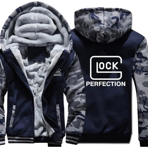 Glock Perfection Hoodies Camouflage sleeve Jacket Hoody Zipper Winter Fleece Glock Sweatshirt