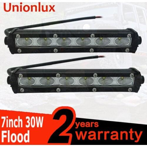 2pcs Slim 7 inch 30W Offroad Car LED Work Light Bar Single Row Spot light Flood Beam Auto SUV Off road Worklight Driving Lamp