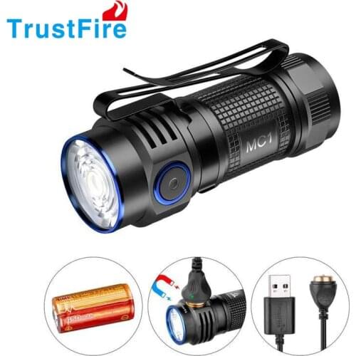 Trustfire MC1 LED Flashlight CREE XP-L HI Rechargeable Mini Flashlight with Magnet + Battery for Keychain, Hiking, Camping
