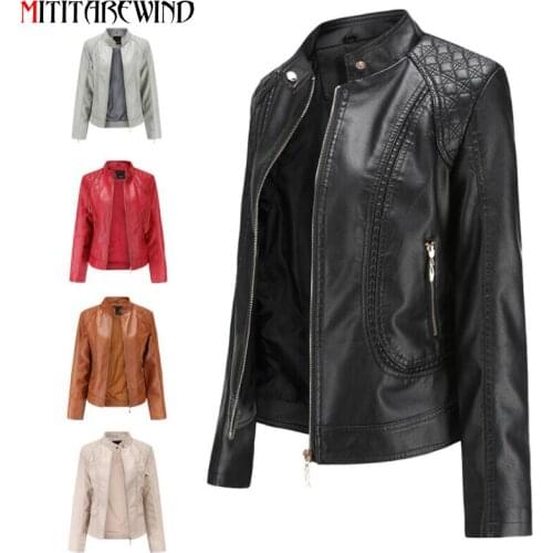 2021 New Design PU Leather Jacket Women Spring Autumn Moto&Biker Jacket Female Large Size S-4XL Slim Fit Leather Coat Femme