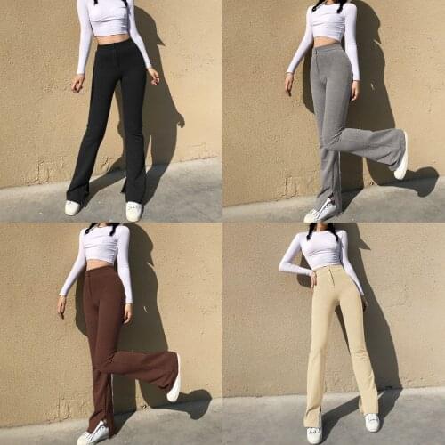 Women’s Korean Split Flare Pants 2020 Casual Trousers Solid High Waist Slim Bottoms Pant Tracksuit Sportswear Fit Sweatpants