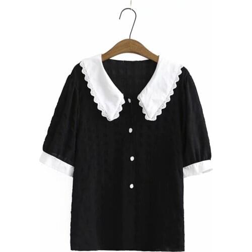 Plus Size 2XL-5XL Blue Black Chiffon Tops Womens Short Sleeve Patchwork Summer T-shirts Oversized Shirts