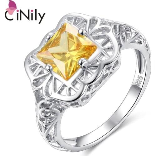 CiNily Created Gold Stone Silver Plated Wholesale Vingate for Women Jewelry Anniversary Ring Size 7-9 NJ71