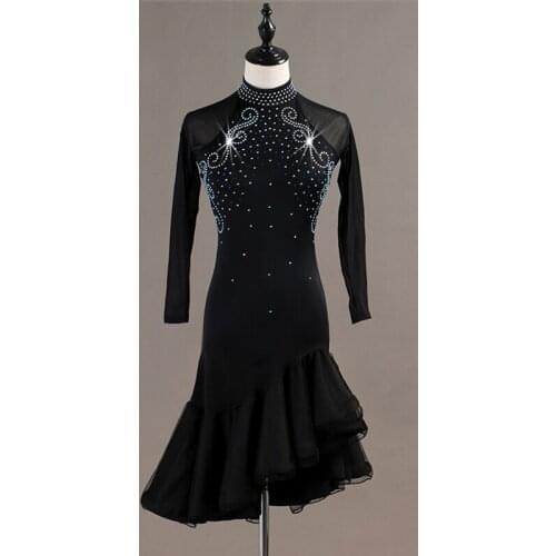 Women Latin Dance Dress Shining Ballroom Tango Rumba Samba Dance Dress Female Adult Slim Dress For Dance Performance Clothing