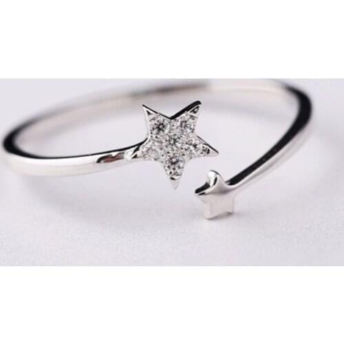 DreamySky Silver Color Crystal Star Rings For Women Wedding Finger Ring Drop Shipping